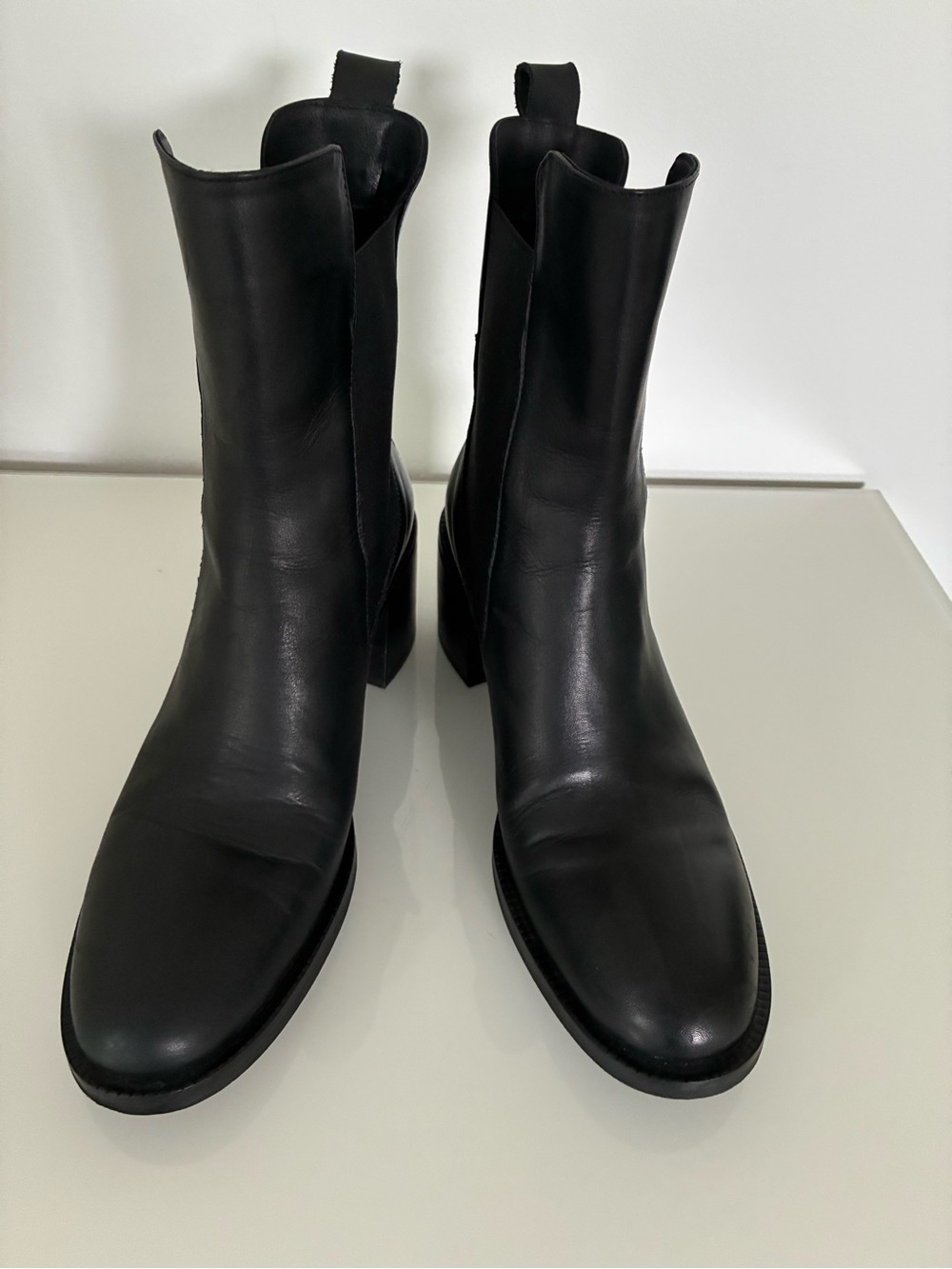 Emanuele Crasto Womens Chelsea Boots Size 39 / 8.5 Black LeatherBlock Heel Lugs